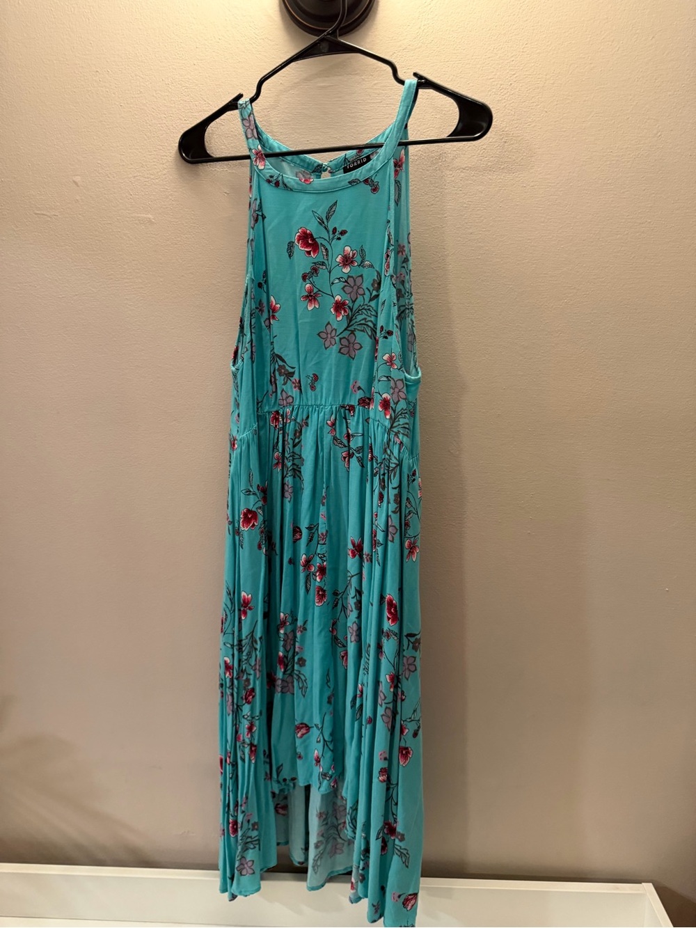 Torrid Aqua Blue Floral High Low Halter Midi Dress Womens Plus Size 0‎ L XL